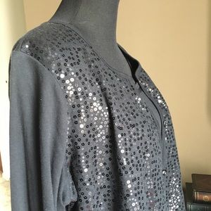 2 IN 1 BLACK TANK / L/S CARDIGAN W/ SEQUINS